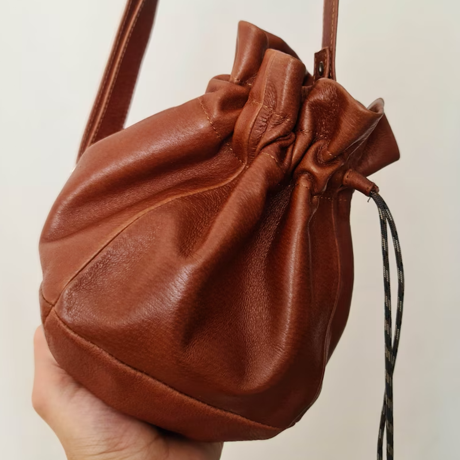 Tri-Tone Rounded Gathered Drawstring Pouch With Detachable Single Carry Band, Woven Braided Cinch Cords And Dual Inner Divider Slots Drawstring Bag