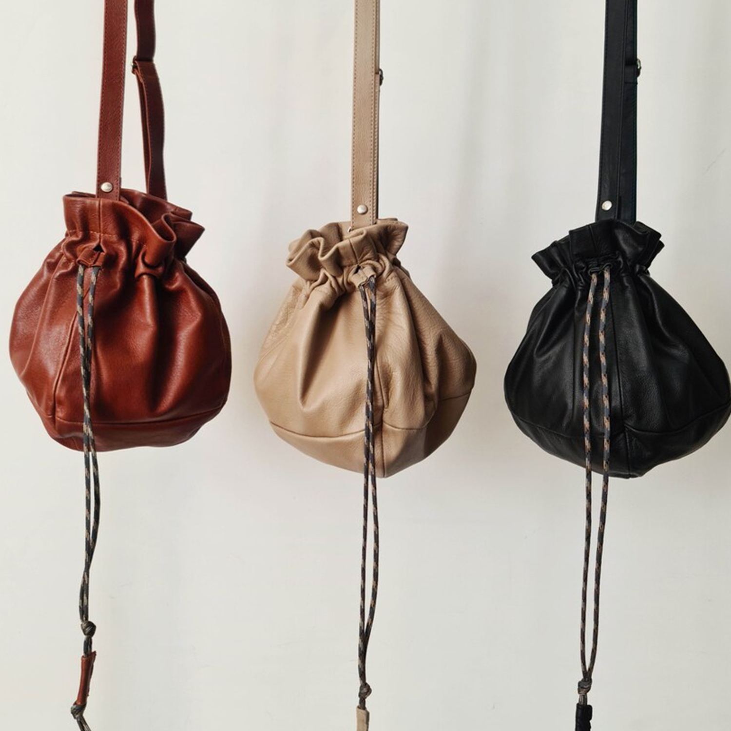 Tri-Tone Rounded Gathered Drawstring Pouch With Detachable Single Carry Band, Woven Braided Cinch Cords And Dual Inner Divider Slots Drawstring Bag